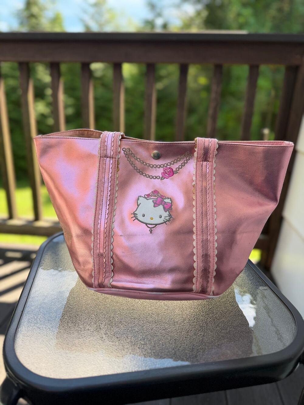 Vintage 2005 Sanrio Hello Kitty Metallic Pink Y2K Tote Bag